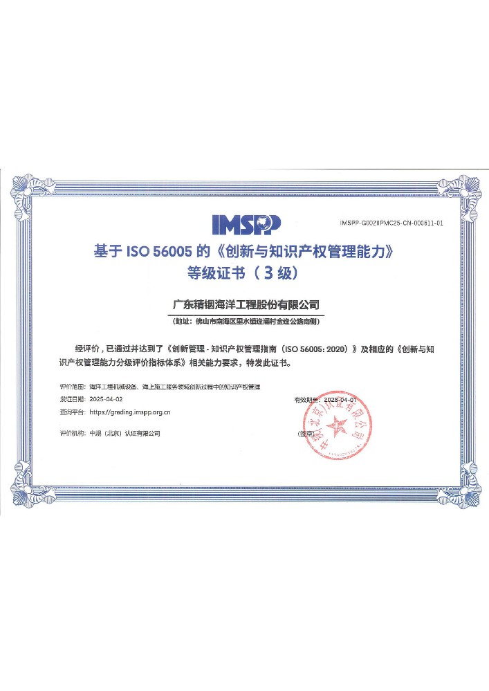 基于 ISO 56005 的《創(chuàng)新與知識產(chǎn)權(quán)管理能力》等級證書(3 級)